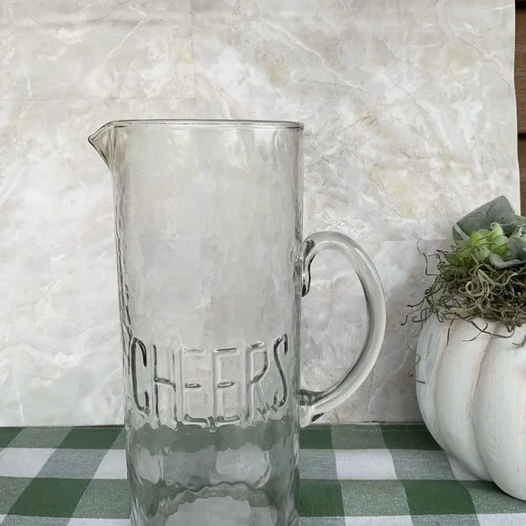 Hammered Glassware pitcher with Cheers imprinted in glass - Picture 2 of 3